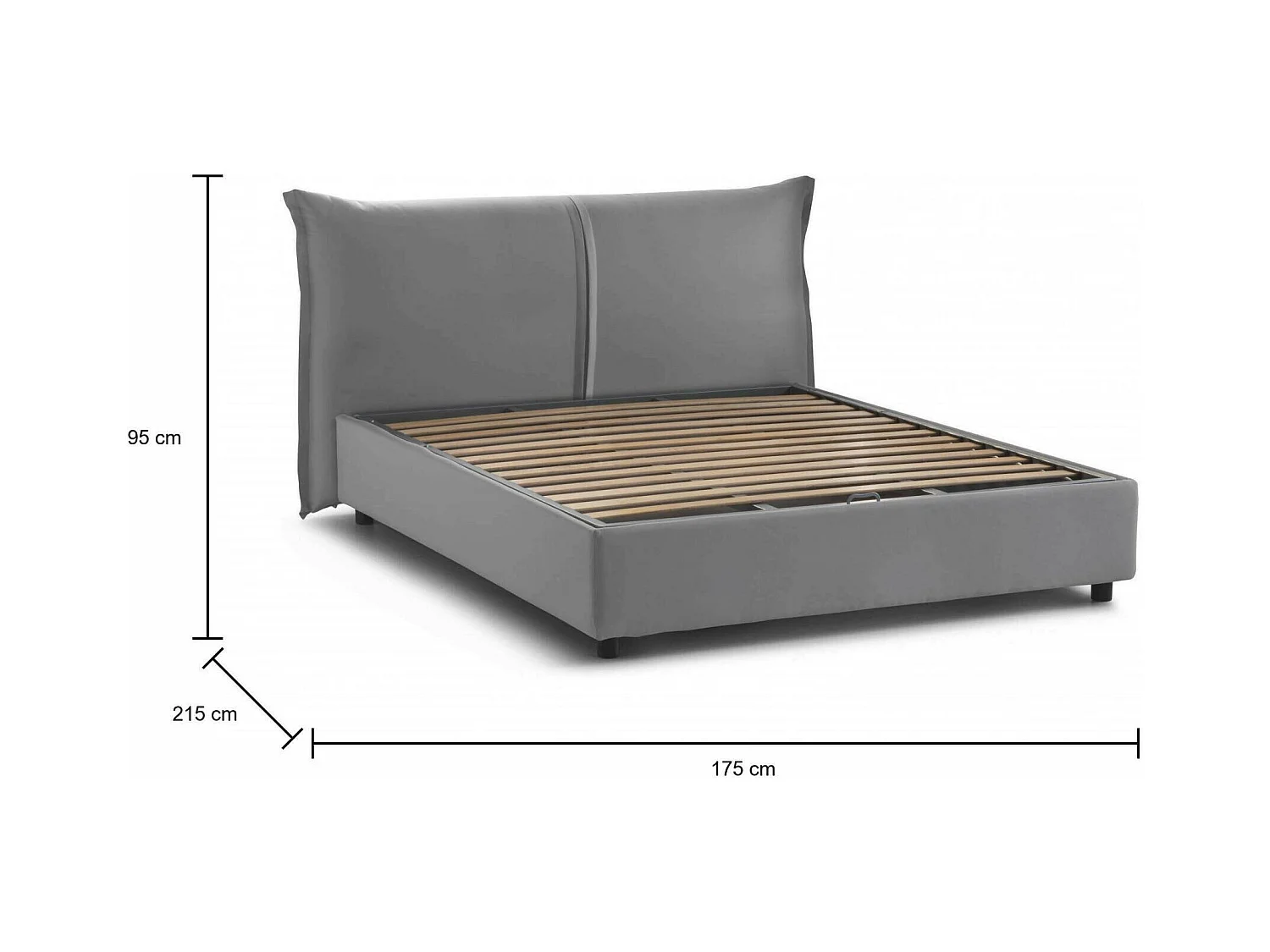 Cama de casal Dbaji, Cama de armazenamento com forro de tecido, 100% Fabricado na Itália, Abertura frontal, adequada para colchão de 160x200 cm, Cinza