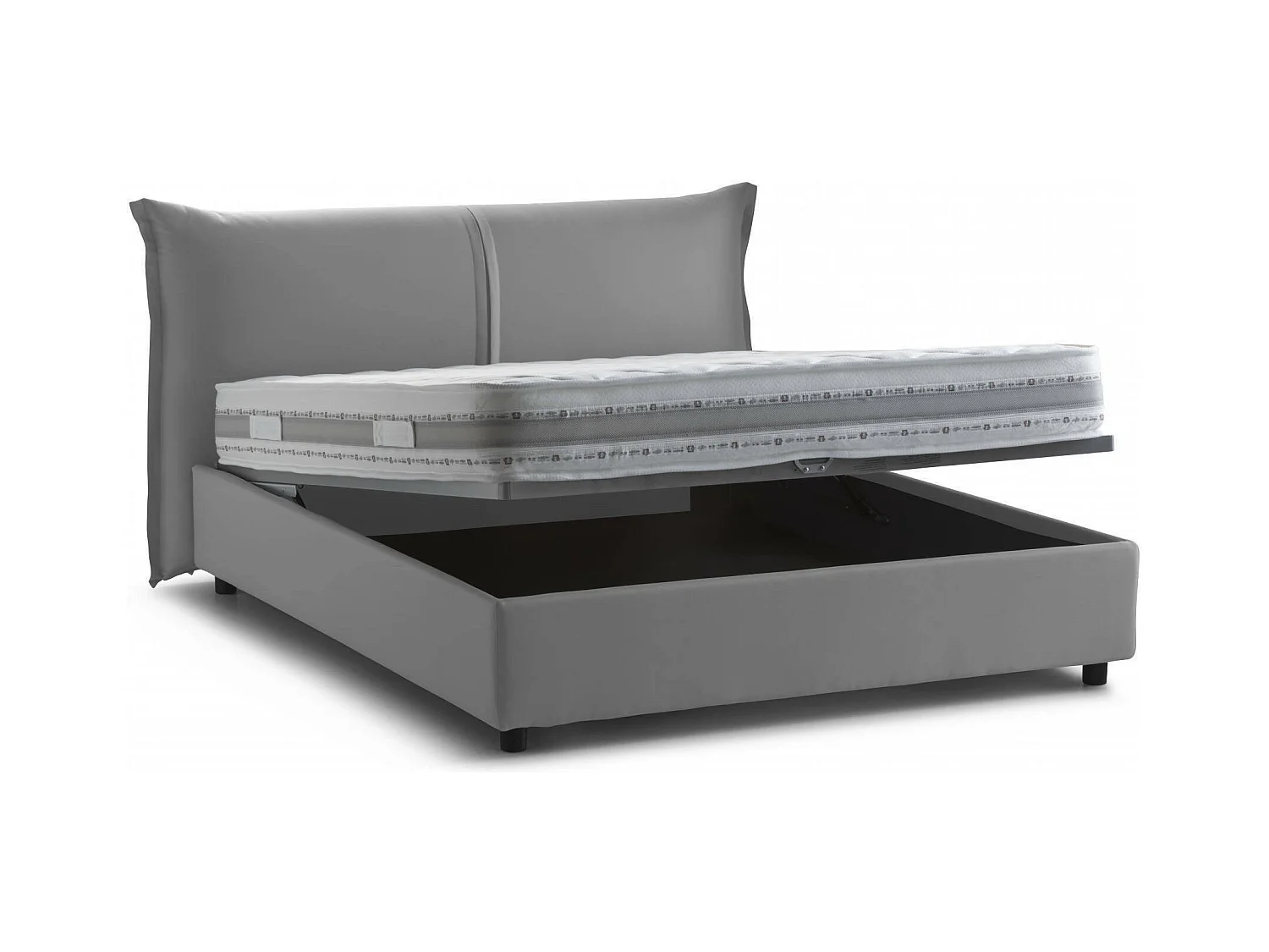 Cama de casal Dbaji, Cama de armazenamento com forro de tecido, 100% Fabricado na Itália, Abertura frontal, adequada para colchão de 160x200 cm, Cinza