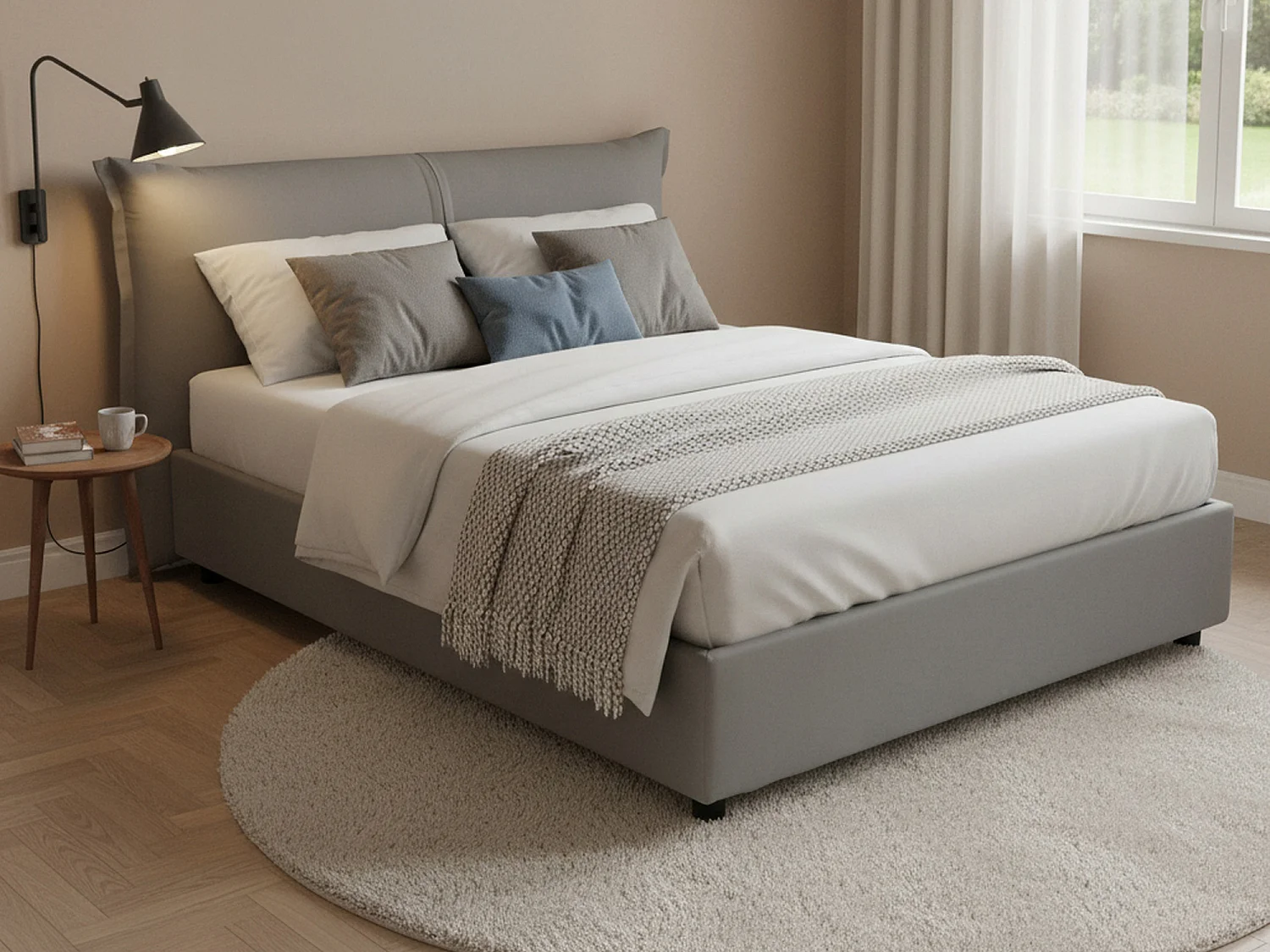 Lit double Dbaji, Lit coffre avec revêtement en tissu, 100% Made in Italy, Ouverture frontale, adapté pour matelas 160x200 cm, Gris