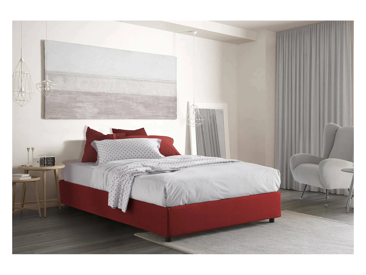 Dcistan tweepersoonsbed, Opbergbed met stoffen bekleding, 100% Made in Italy, Opening aan de voorkant, geschikt voor matras 160x190 cm, Rood