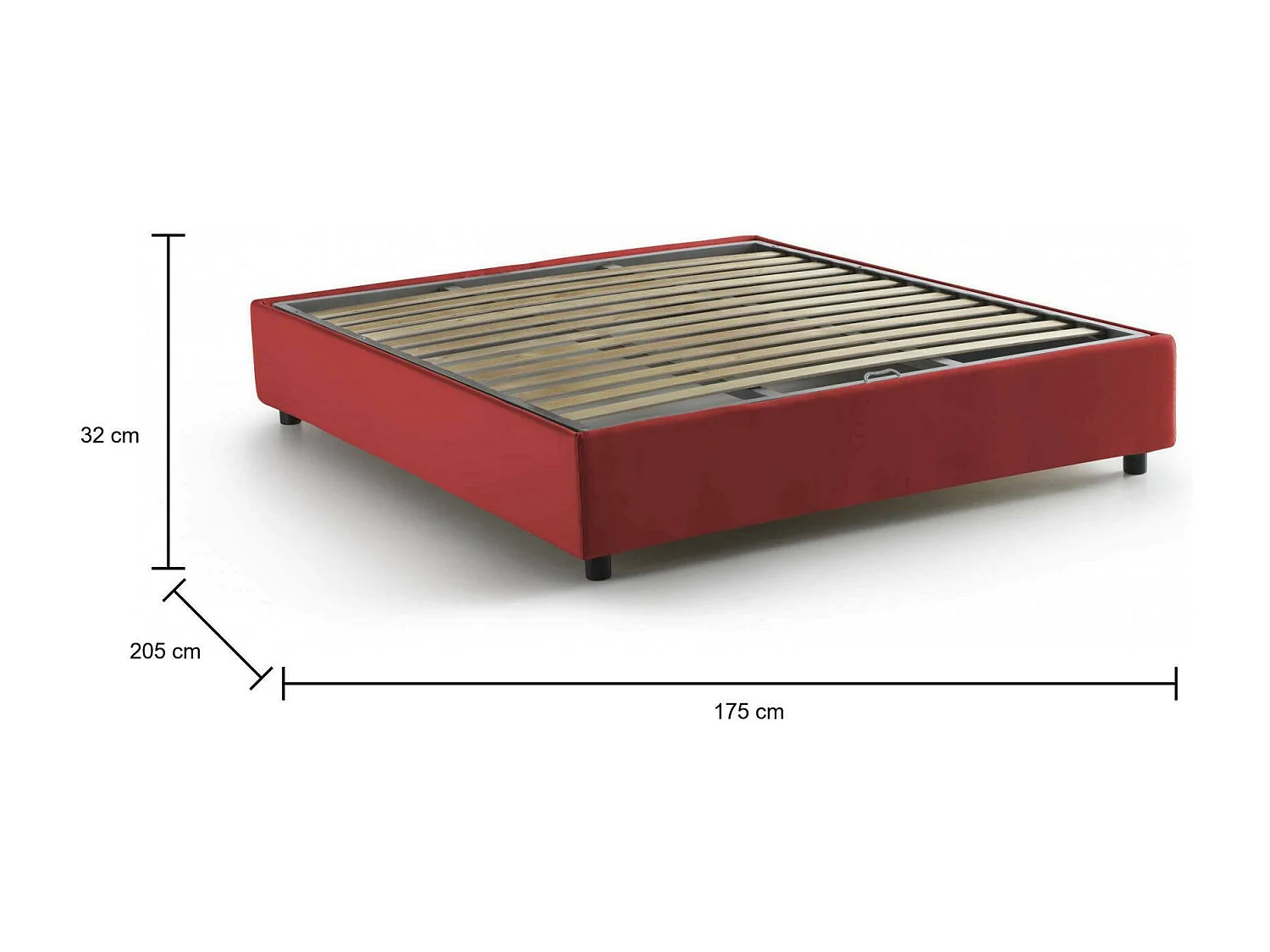 Doppelbett Dcistan, Containerbett mit Stoffbespannung, 100% Made in Italy, Frontöffnung, passend für Matratze 160x190 cm, Rot