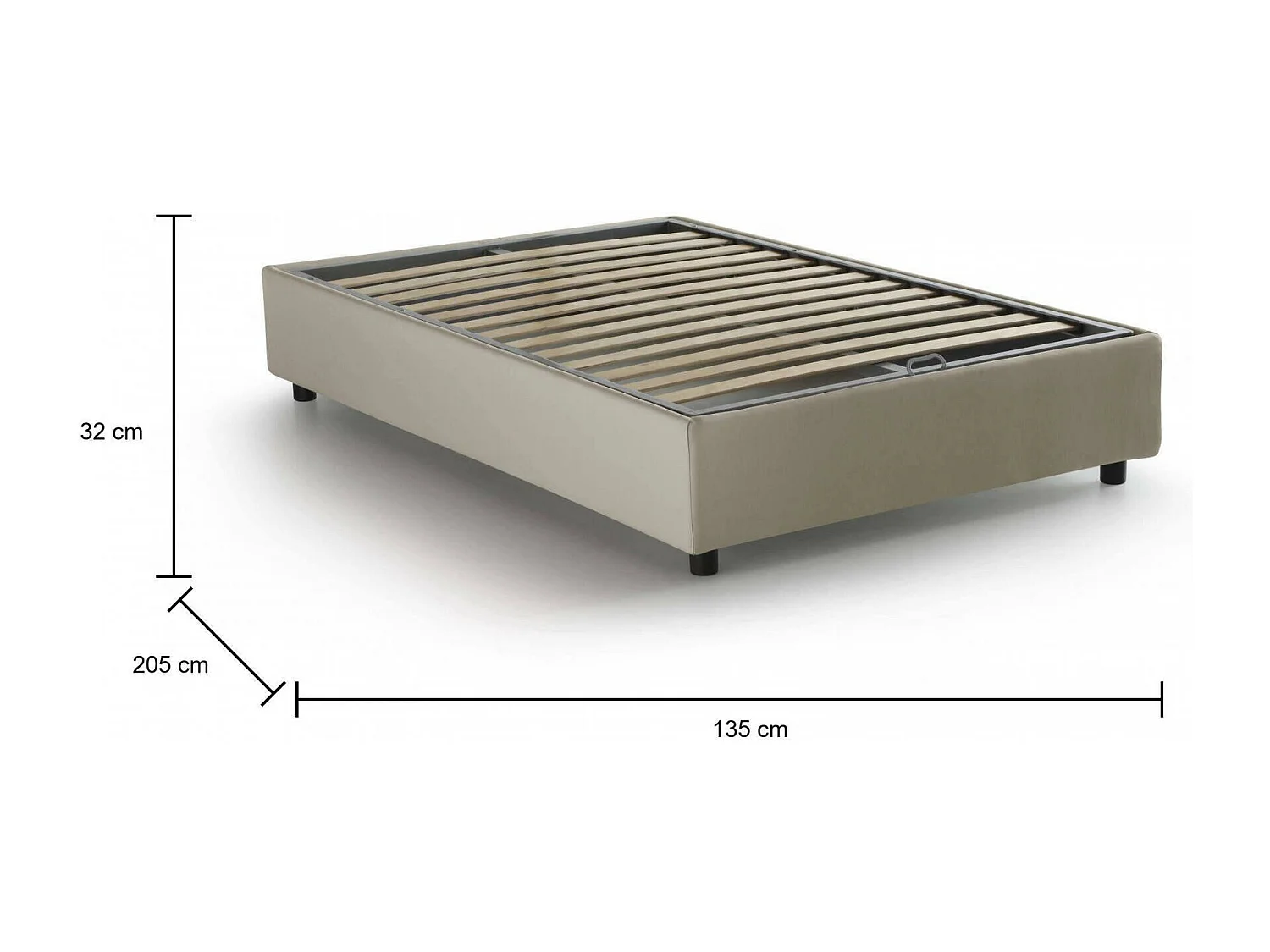 Cama de plaza y media Dlammer, Cama contenedor con revestimiento de tela, 100% Made in Italy, Apertura frontal, adecuado para colchón Cm 120x190, Beige