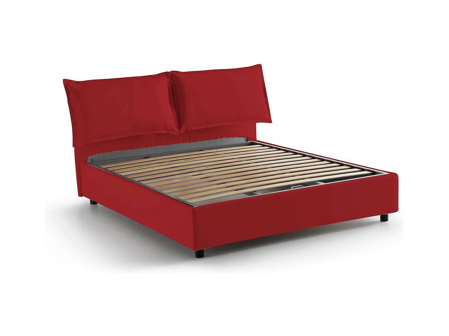 Lit double Dcaprar, Lit coffre avec revêtement en tissu, 100% Made in Italy, Ouverture frontale, adapté pour matelas 160x190 cm, Rouge