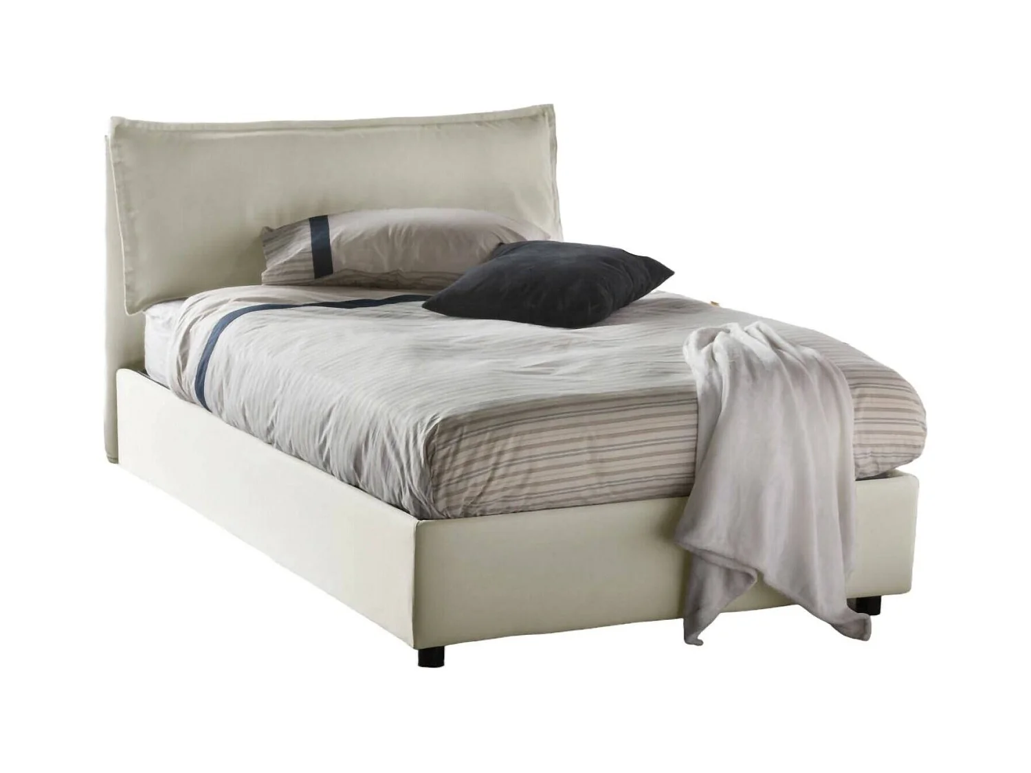 Quadratisches und halbes Bett Deusebi, Containerbett mit Stoffbespannung, 100% Made in Italy, Frontöffnung, passend für Matratze Cm 120x190, Beige