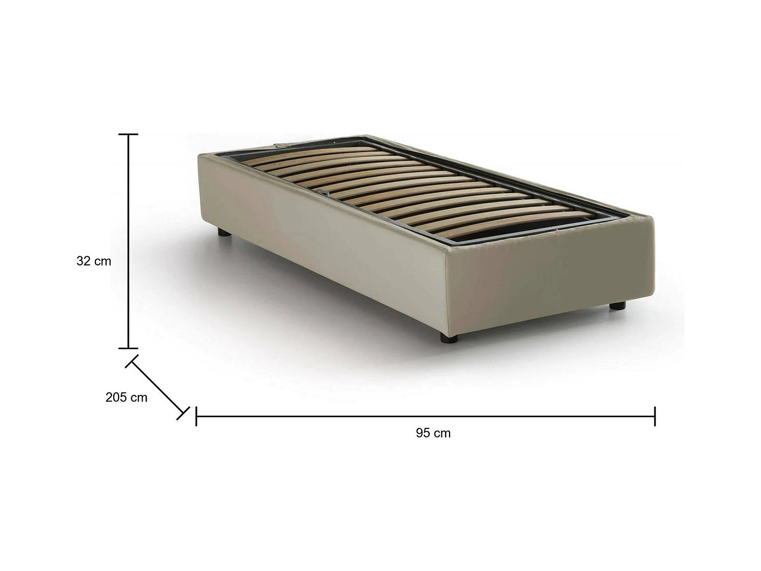 Cama de solteiro Dhol, Cama de armazenamento com forro de tecido, 100% Fabricado na Itália, Abertura lateral, adequada para colchão 80x190 cm, Bege