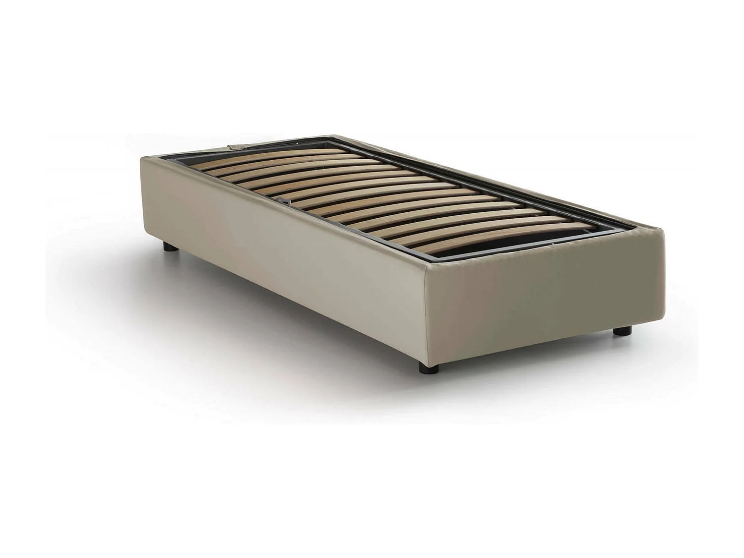 Lit simple Dhol, Lit coffre avec revêtement en tissu, 100% Made in Italy, Ouverture latérale, adapté pour matelas 80x190 cm, Beige