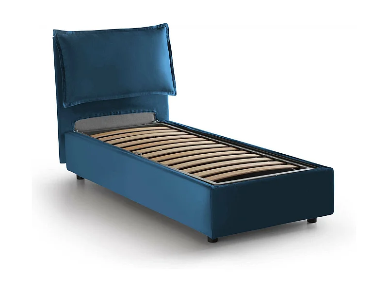 Dpal eenpersoonsbed, Opbergbed met stoffen bekleding, 100% Made in Italy, Opening aan de voorzijde, geschikt voor matras 90x190 cm, Blauw