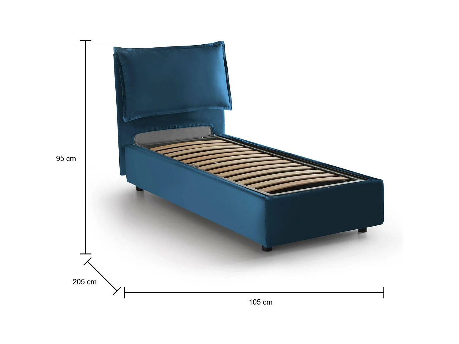 Cama individual Dpal, Cama contenedor con revestimiento de tela, 100% Made in Italy, Apertura frontal, adecuado para colchón Cm 90x190, Azul