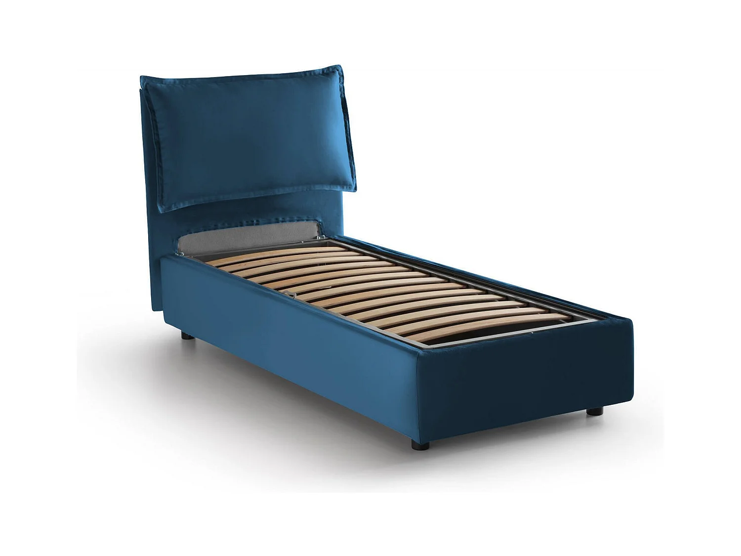 Dpal eenpersoonsbed, Opbergbed met stoffen bekleding, 100% Made in Italy, Opening aan de voorzijde, geschikt voor matras 90x190 cm, Blauw