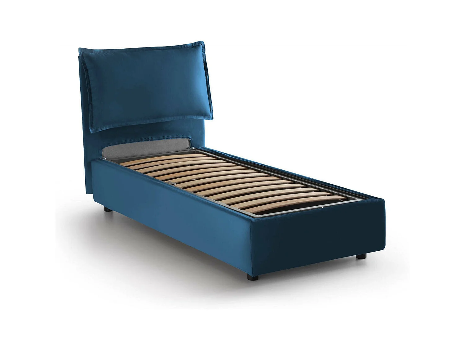 Lit simple Dpal, Lit coffre avec revêtement en tissu, 100% Made in Italy, Ouverture frontale, adapté pour matelas 90x190 cm, Bleu
