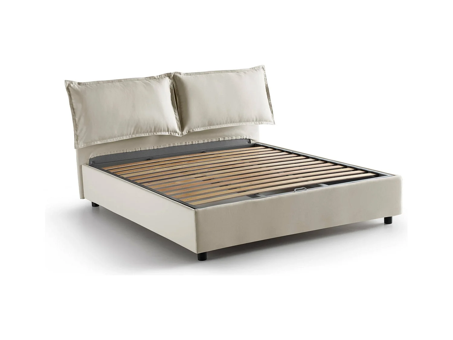 Daam tweepersoonsbed, Opbergbed met stoffen bekleding, 100% Made in Italy, Opening aan de voorzijde, geschikt voor matras 140x190 cm, Beige
