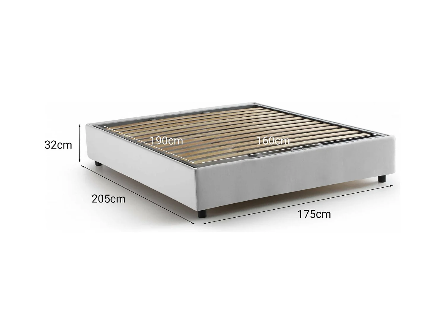 Lit double Dcistan, Lit coffre avec revêtement en tissu, 100% Made in Italy, Ouverture frontale, adapté pour matelas 160x190 cm, Blanc