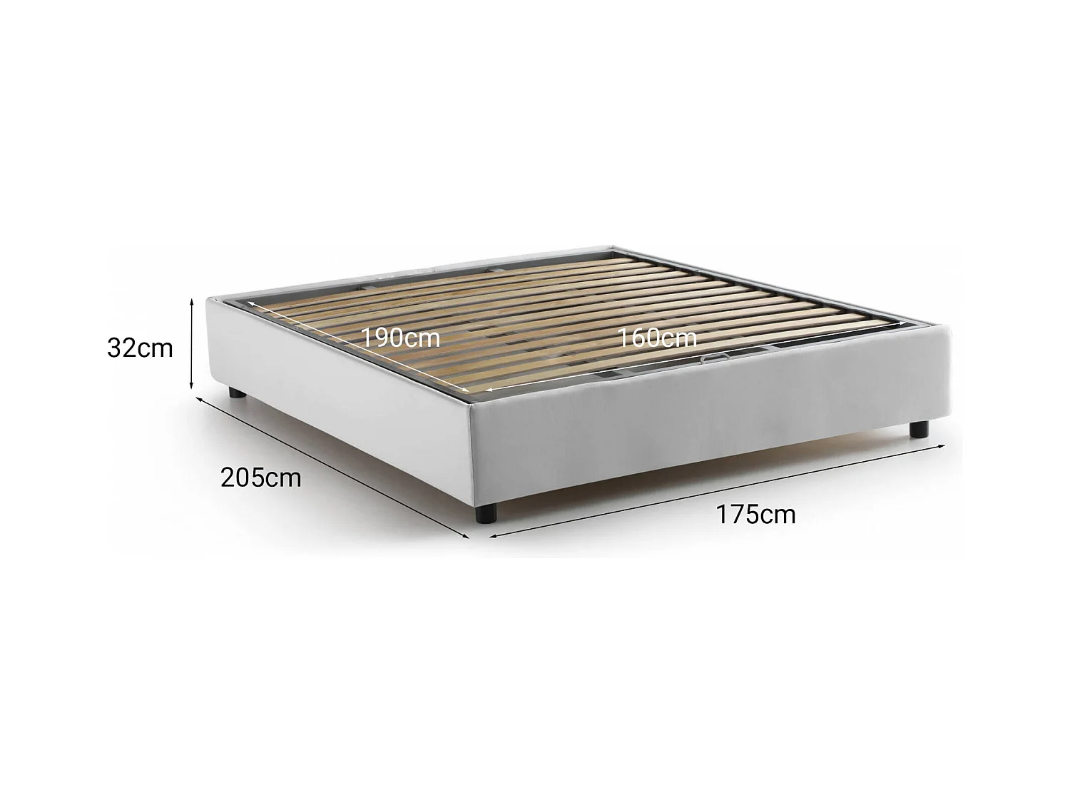 Lit double Dcistan, Lit coffre avec revêtement en tissu, 100% Made in Italy, Ouverture frontale, adapté pour matelas 160x190 cm, Blanc