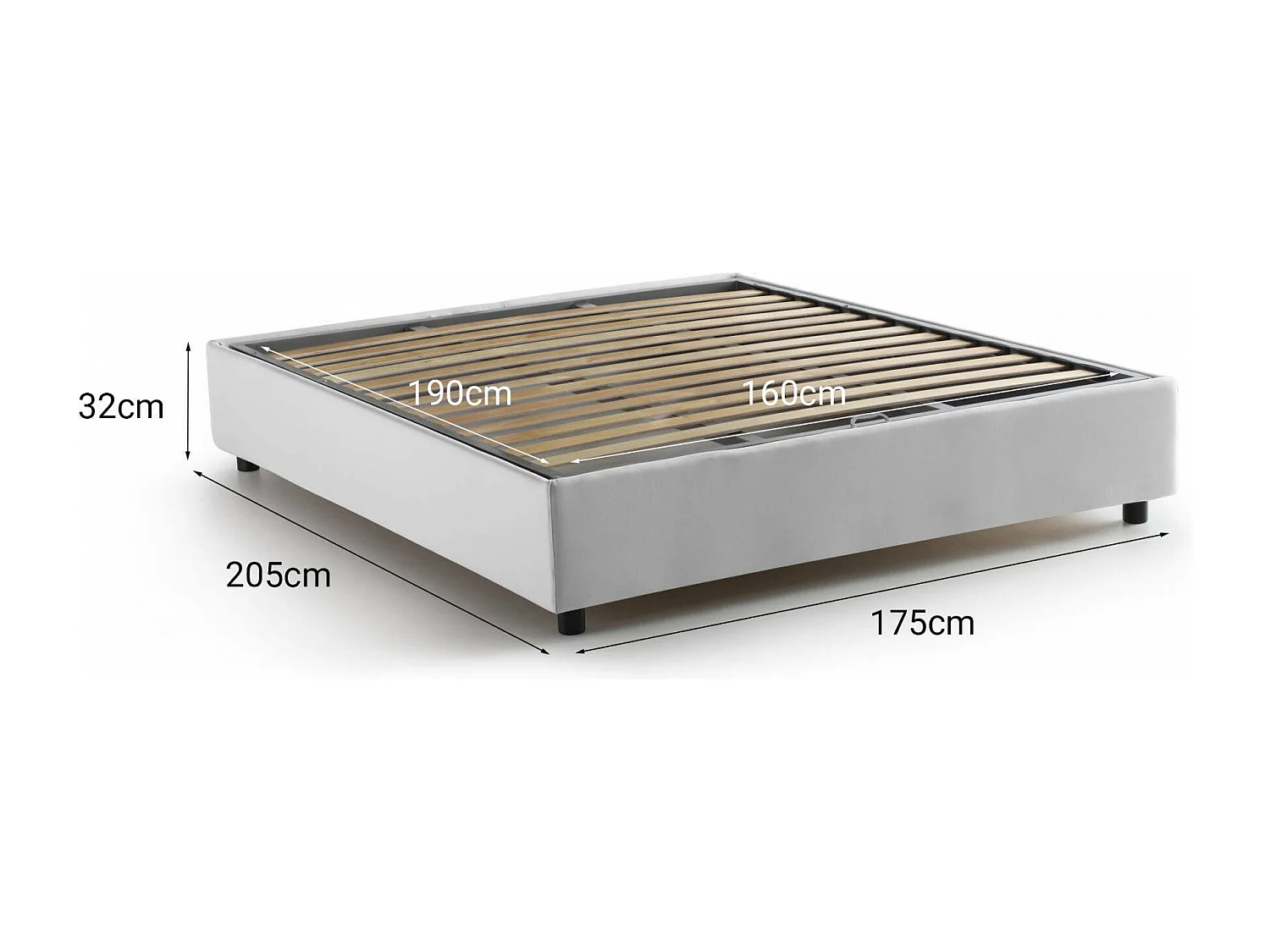 Dcistan tweepersoonsbed, Opbergbed met stoffen bekleding, 100% Made in Italy, Opening aan de voorzijde, geschikt voor matras 160x190 cm, Wit