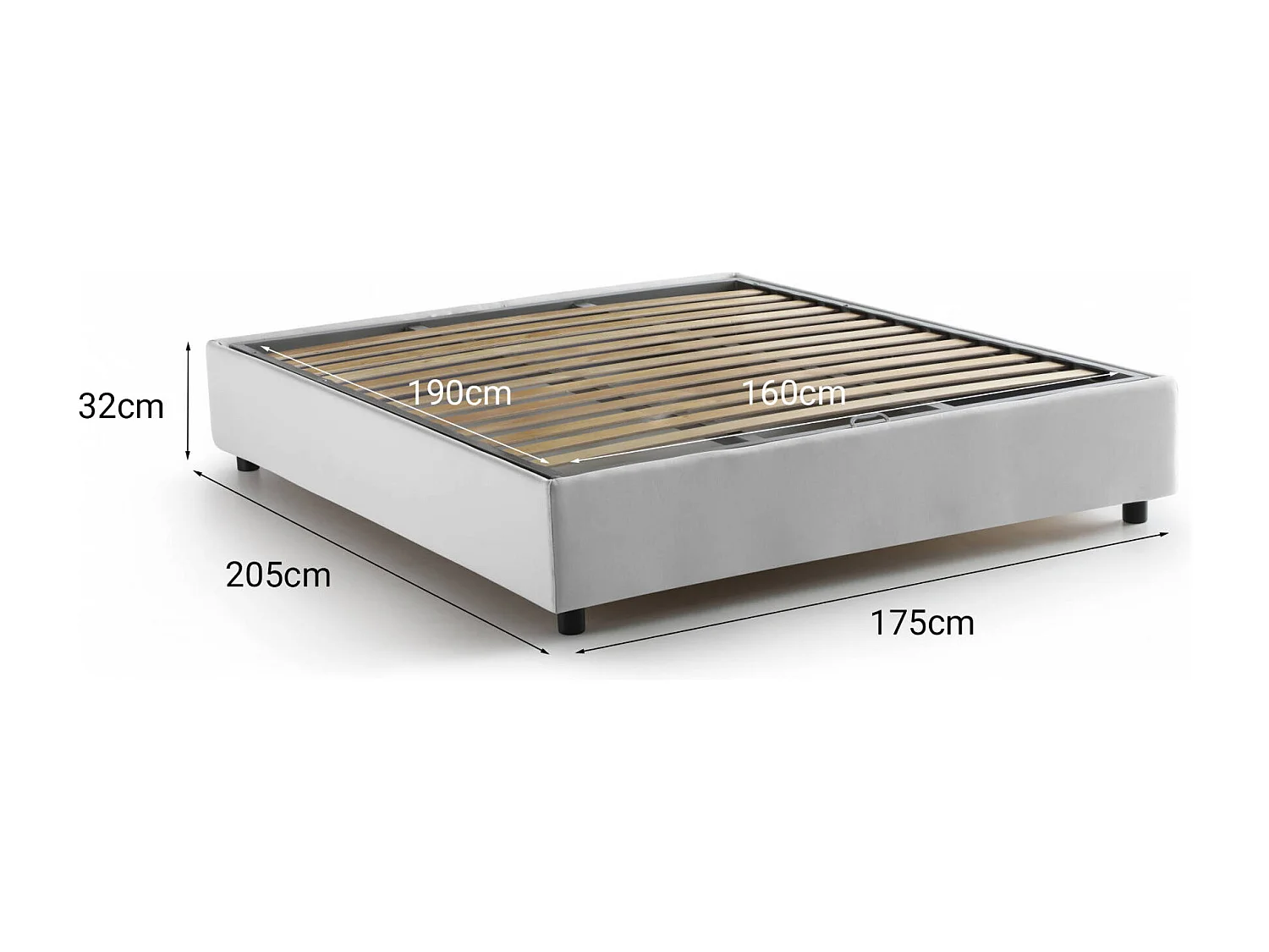 Doppelbett Dcistan, Containerbett mit Stoffbespannung, 100% Made in Italy, Frontöffnung, passend für Matratze 160x190 cm, WeiÃŸ