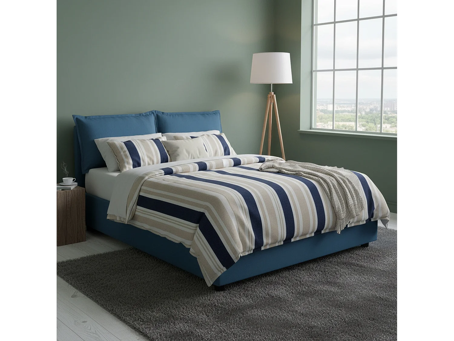 Letto Matrimoniale Aris, Sfoderabile Made in Italy, 175x215 cm blu