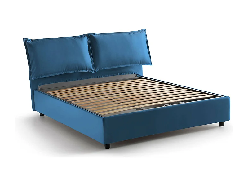 Doppelbett Dabdelli, Containerbett mit Stoffbespannung, 100% Made in Italy, Frontöffnung, passend für Matratze Cm 160x200, Blau