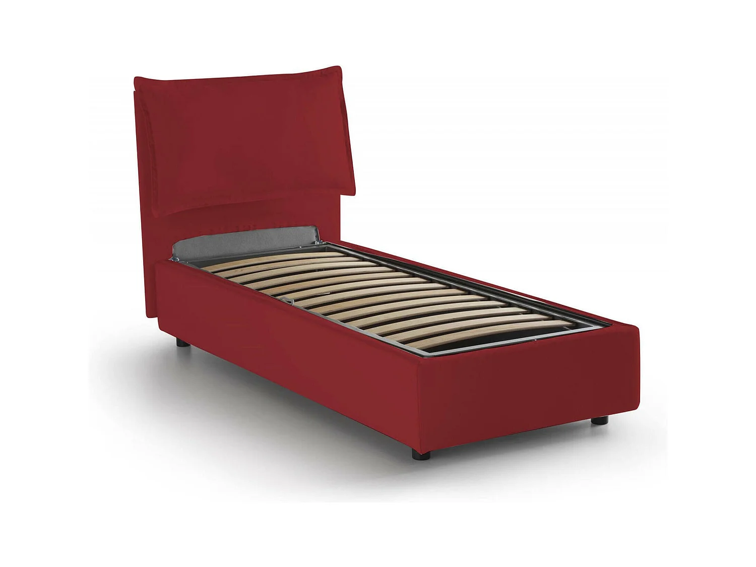Lit simple Dpal, Lit coffre avec revêtement en tissu, 100% Made in Italy, Ouverture frontale, adapté pour matelas 90x190 cm, Rouge