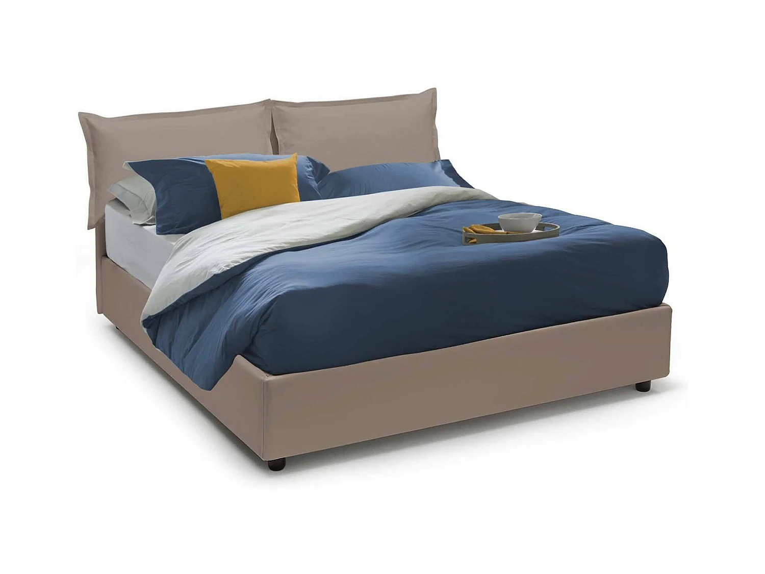 Cama de casal Dmurgit, Cama de armazenamento com forro de couro ecológico, 100% Fabricado na Itália, Abertura frontal, adequada para colchão 160x190 cm, cinza pomba