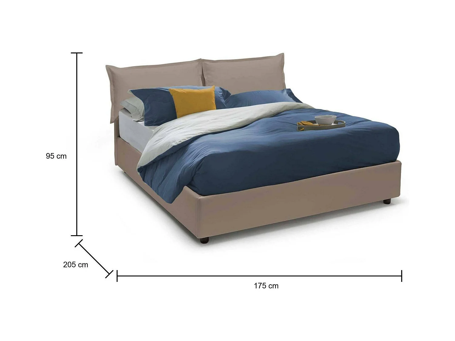 Cama de casal Dmurgit, Cama de armazenamento com forro de couro ecológico, 100% Fabricado na Itália, Abertura frontal, adequada para colchão 160x190 cm, cinza pomba