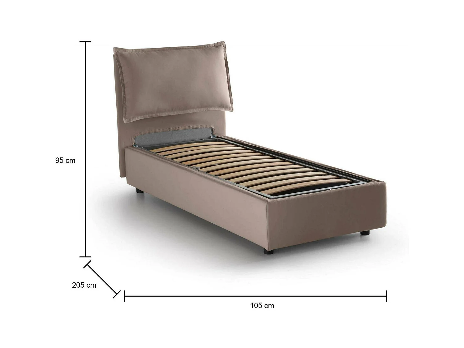 Talamo Italia - Letto singolo Aigor, adatto per materasso Cm 90x190, Tortora