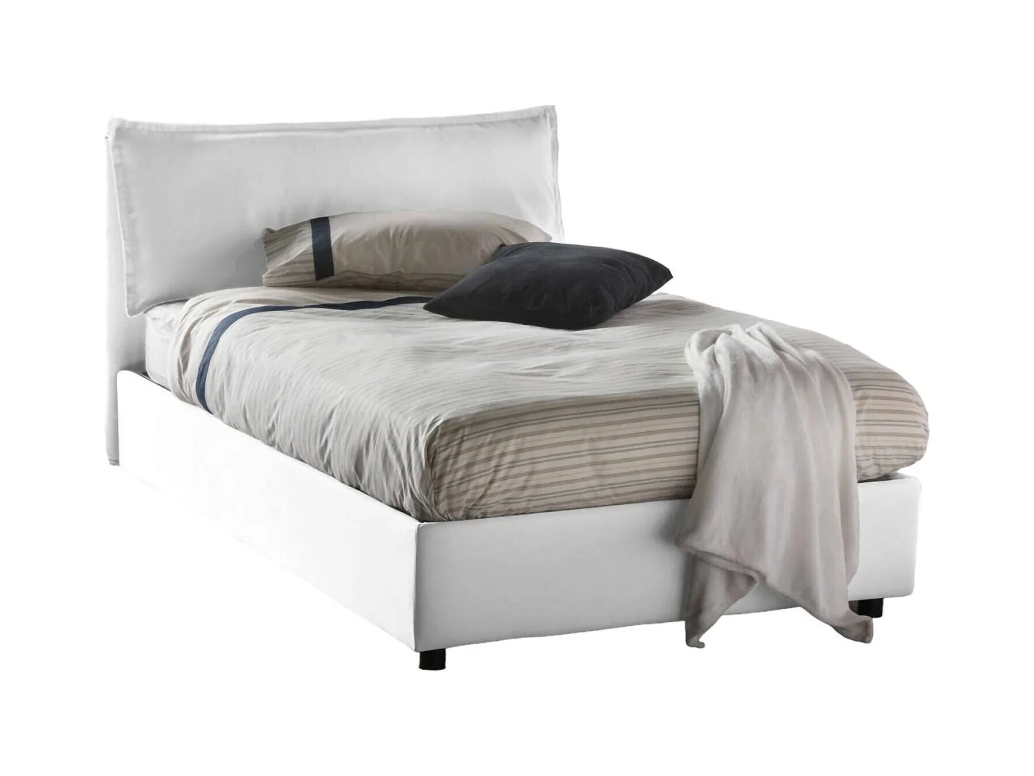 Lit double Deusebi, Lit coffre avec revêtement en tissu, 100% Made in Italy, Ouverture frontale, adapté pour matelas 120x190 cm, Blanc