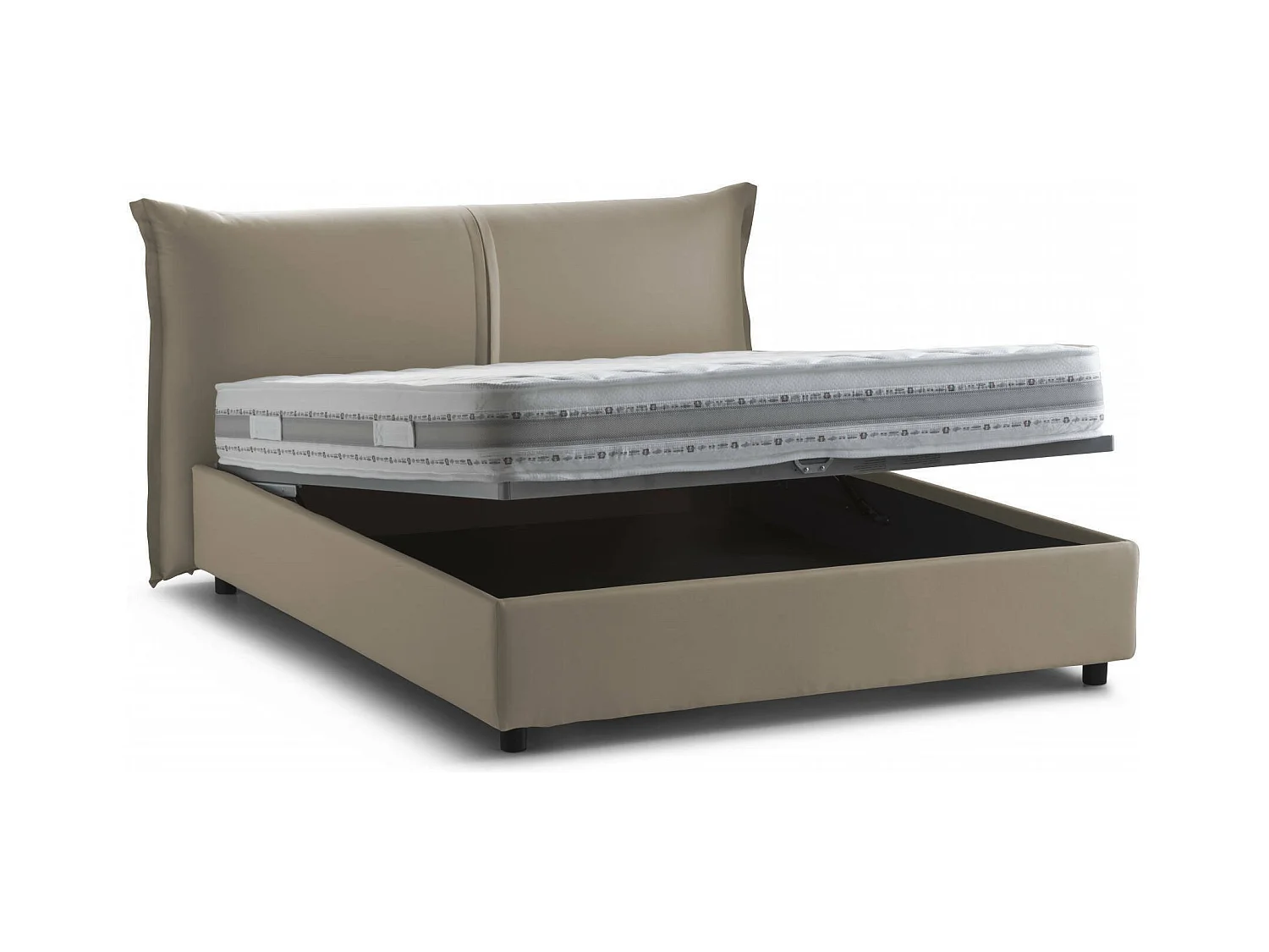 Dbaji tweepersoonsbed, Opbergbed met stoffen bekleding, 100% Made in Italy, Opening aan de voorkant, geschikt voor matras 160x200 cm, Taupe