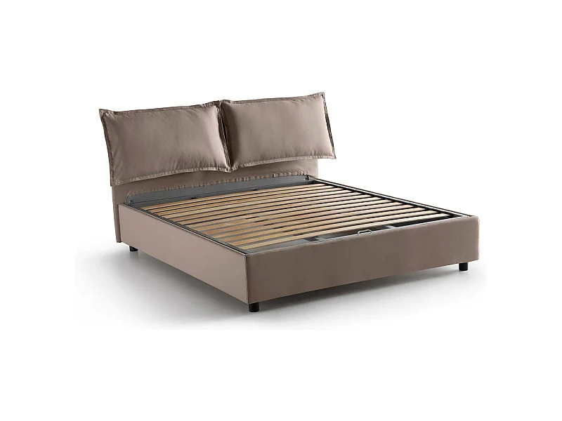 Lit double Dcaprar, Lit coffre avec revêtement en tissu, 100% Made in Italy, Ouverture frontale, adapté pour matelas 160x190 cm, Taupe