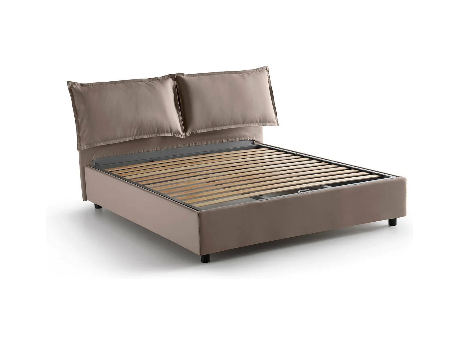 Cama matrimonial Dcaprar, Cama contenedor con revestimiento de tela, 100% Made in Italy, Apertura frontal, adecuado para colchón 160x190 cm, Tórtola