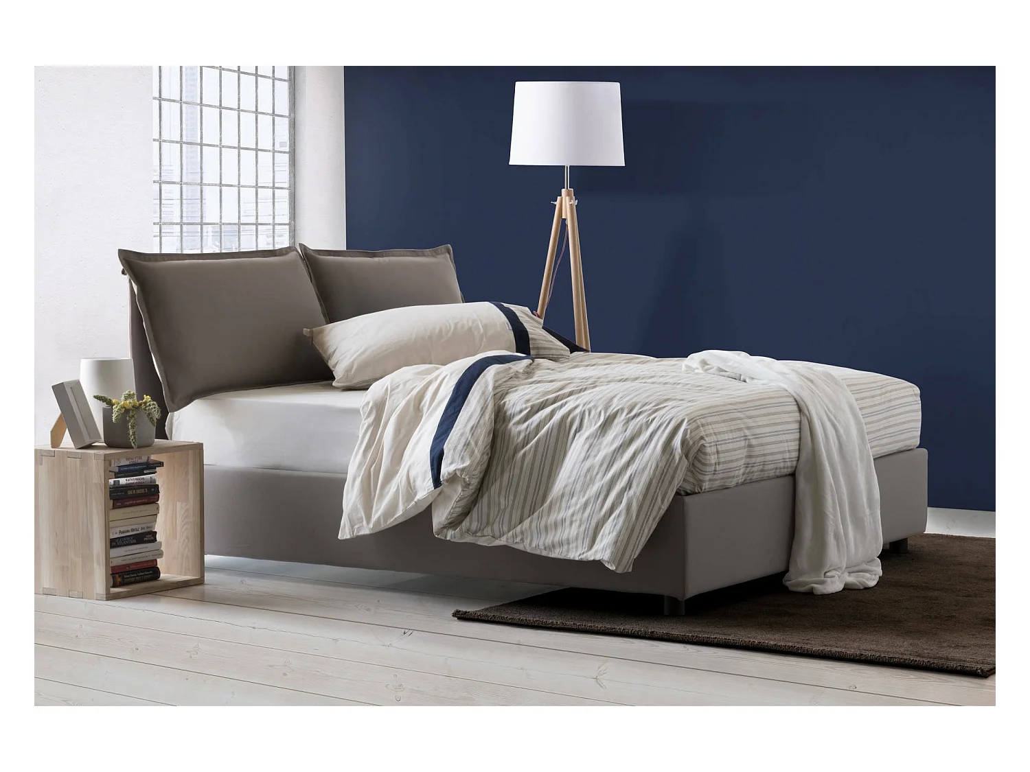 Cama matrimonial Dcaprar, Cama contenedor con revestimiento de tela, 100% Made in Italy, Apertura frontal, adecuado para colchón 160x190 cm, Tórtola