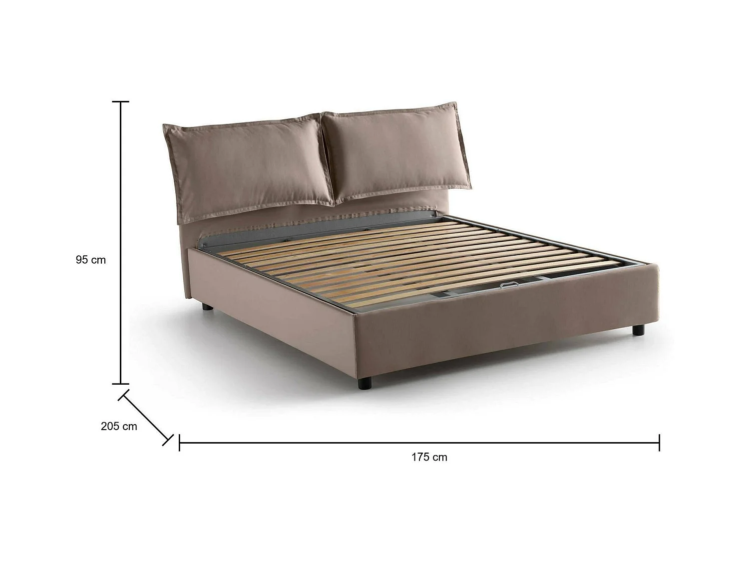Lit double Dcaprar, Lit coffre avec revêtement en tissu, 100% Made in Italy, Ouverture frontale, adapté pour matelas 160x190 cm, Taupe