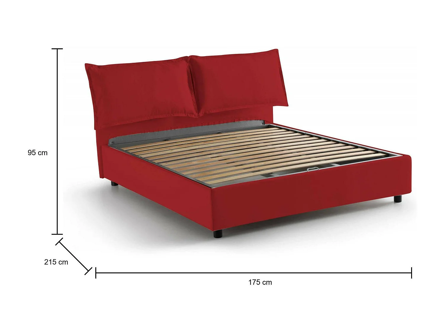 Cama de casal Dabdelli, Cama de armazenamento com forro de tecido, 100% Fabricado na Itália, Abertura frontal, adequada para colchão 160x200 cm, Vermelho