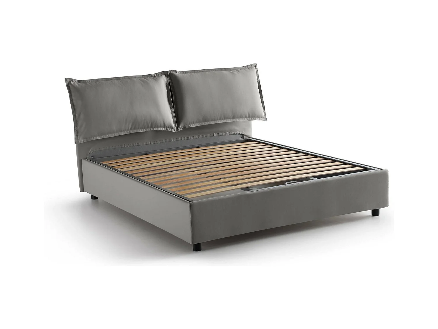 Doppelbett Dcaprar, Containerbett mit Stoffbespannung, 100% Made in Italy, Frontöffnung, passend für Matratze 160x190 cm, Grau