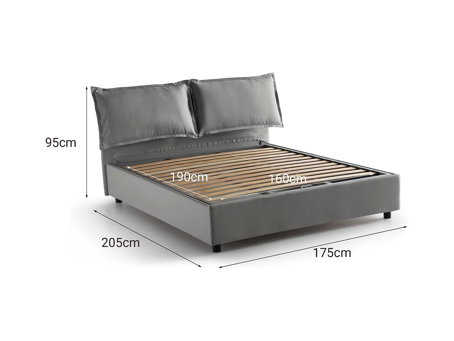 Lit double Dcaprar, Lit coffre avec revêtement en tissu, 100% Made in Italy, Ouverture frontale, adapté pour matelas 160x190 cm, Gris