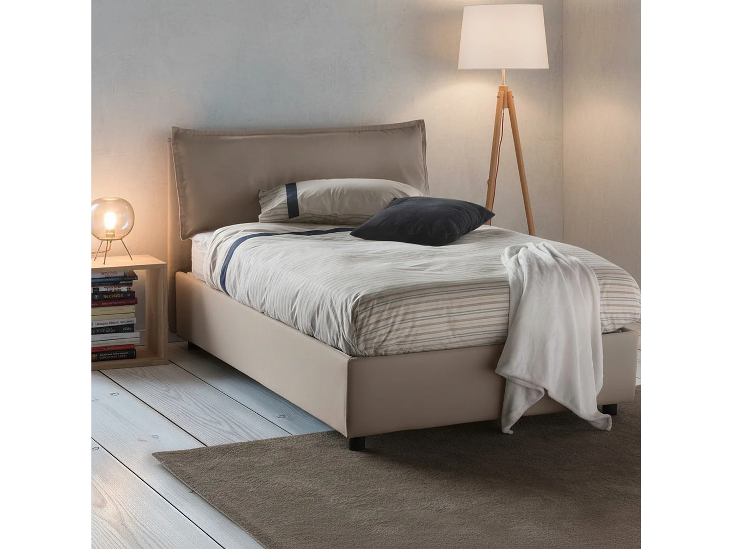 Lit double Deusebi, lit coffre avec revêtement en tissu, 100% Made in Italy, ouverture frontale, adapté pour matelas 120x190 cm, gris tourterelle