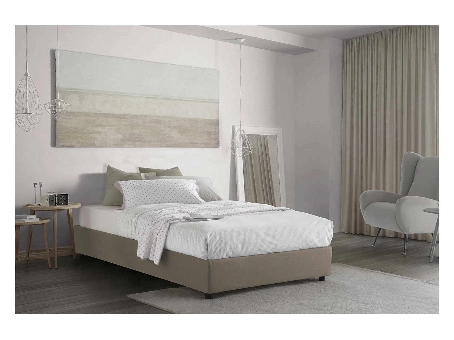 Cama de casal Dlammer, cama de arrumação com forro de tecido, 100% Fabricado na Itália, abertura frontal, adequada para colchão 120x190 cm, cinza pomba