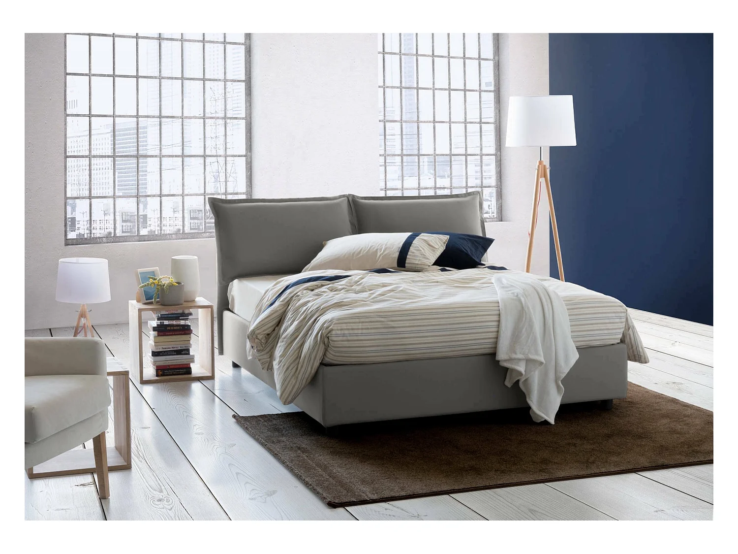 Lit double Dabdelli, Lit coffre avec revêtement en tissu, 100% Made in Italy, Ouverture frontale, adapté pour matelas 160x200 cm, Gris