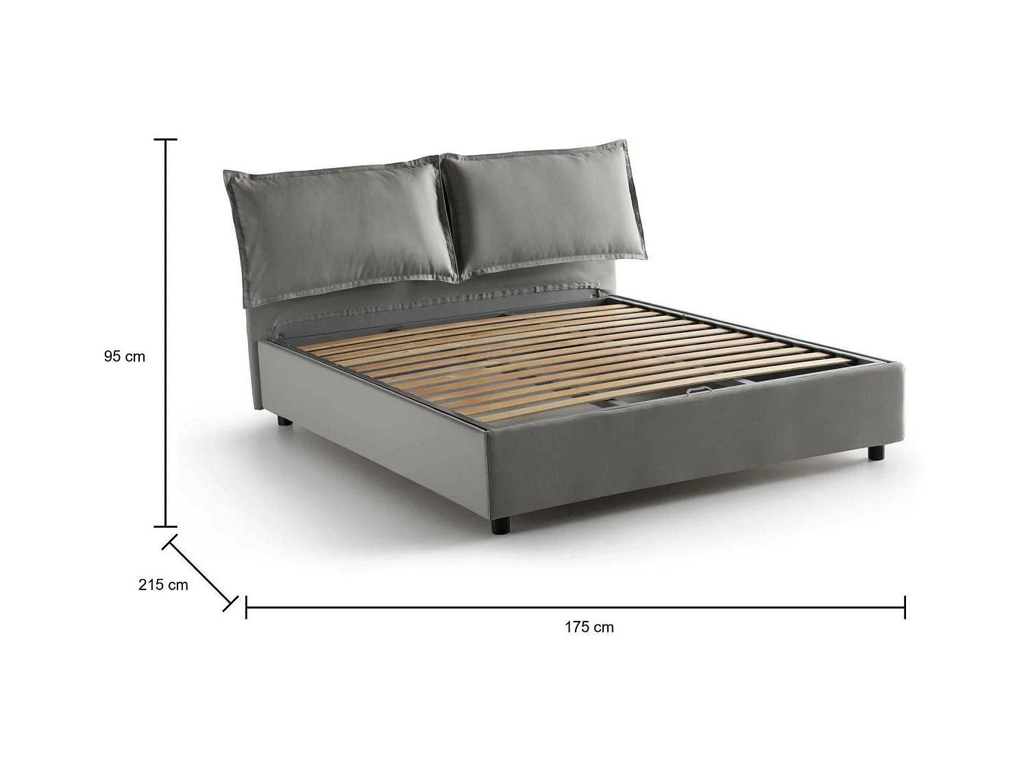 Lit double Dabdelli, Lit coffre avec revêtement en tissu, 100% Made in Italy, Ouverture frontale, adapté pour matelas 160x200 cm, Gris