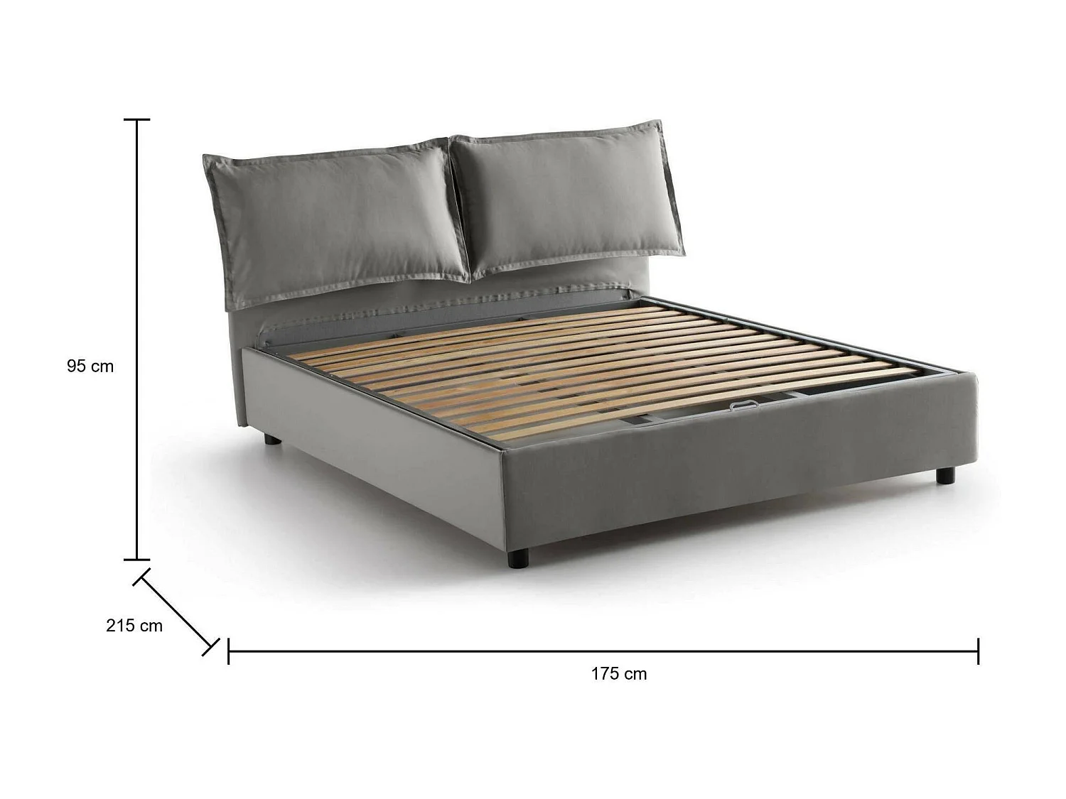 Dabdelli tweepersoonsbed, Opbergbed met stoffen bekleding, 100% Made in Italy, Opening aan de voorzijde, geschikt voor matras 160x200 cm, Grijs