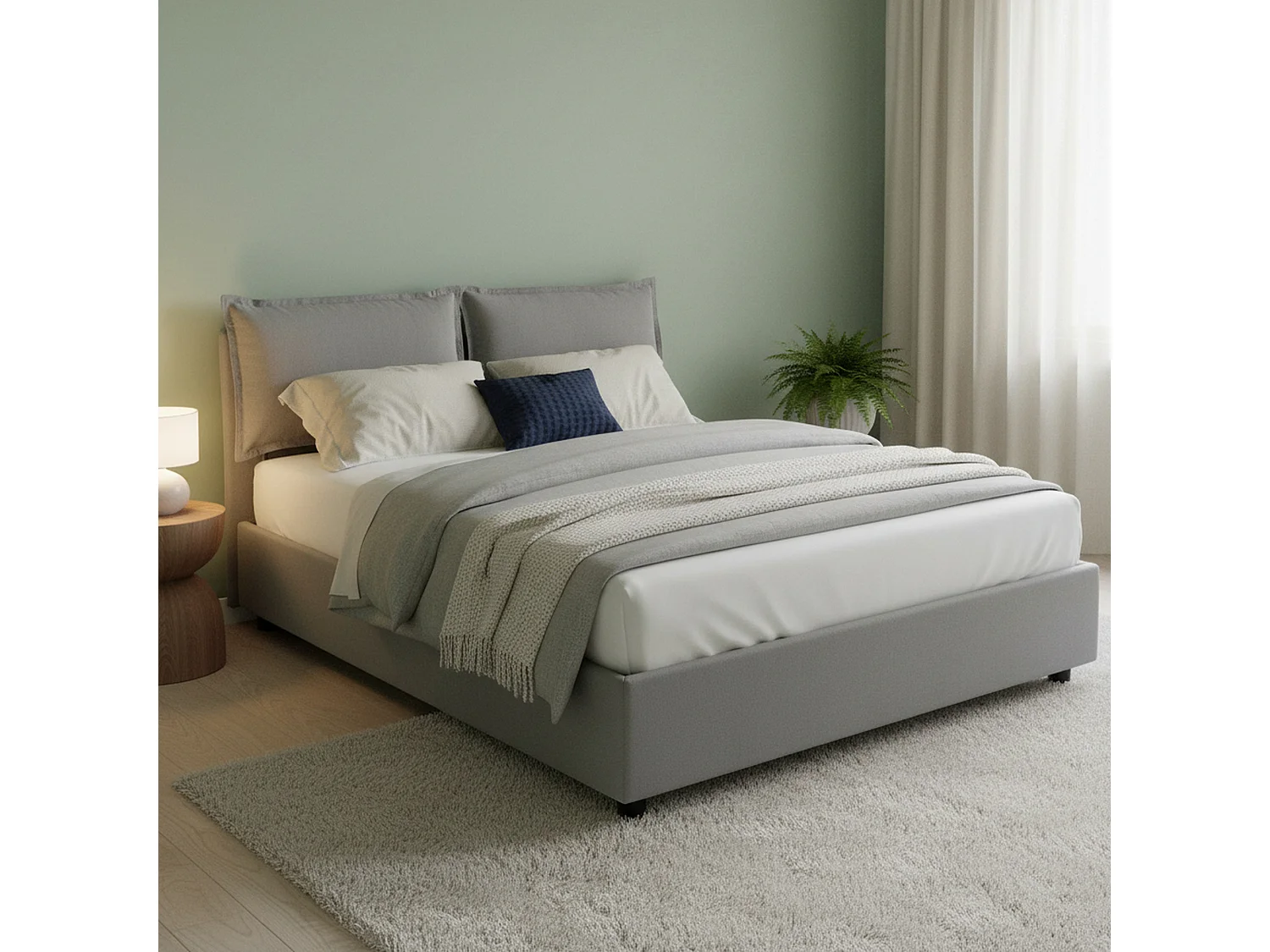 Lit double Dabdelli, Lit coffre avec revêtement en tissu, 100% Made in Italy, Ouverture frontale, adapté pour matelas 160x200 cm, Gris