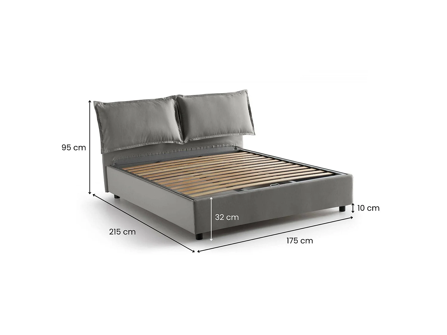 Lit double Dabdelli, Lit coffre avec revêtement en tissu, 100% Made in Italy, Ouverture frontale, adapté pour matelas 160x200 cm, Gris