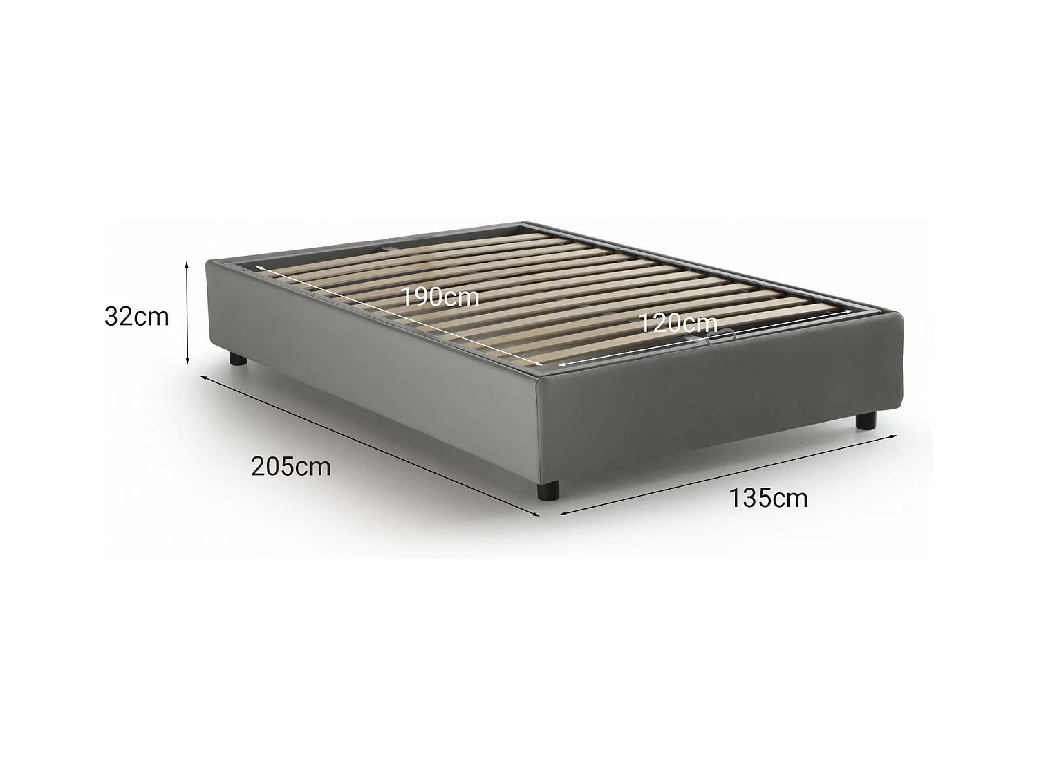 Quadratisches und halbes Bett Dlammer, Containerbett mit Stoffbespannung, 100% Made in Italy, Frontöffnung, passend für Matratze Cm 120x190, Grau