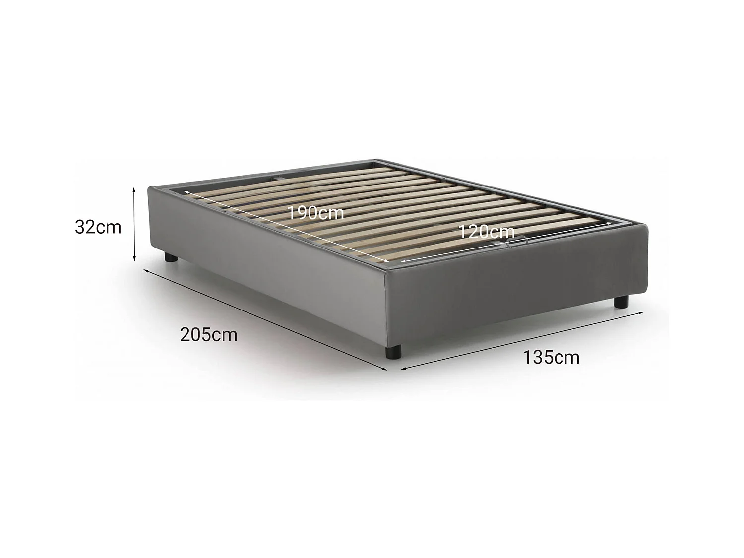 Quadratisches und halbes Bett Dlammer, Containerbett mit Stoffbespannung, 100% Made in Italy, Frontöffnung, passend für Matratze Cm 120x190, Grau