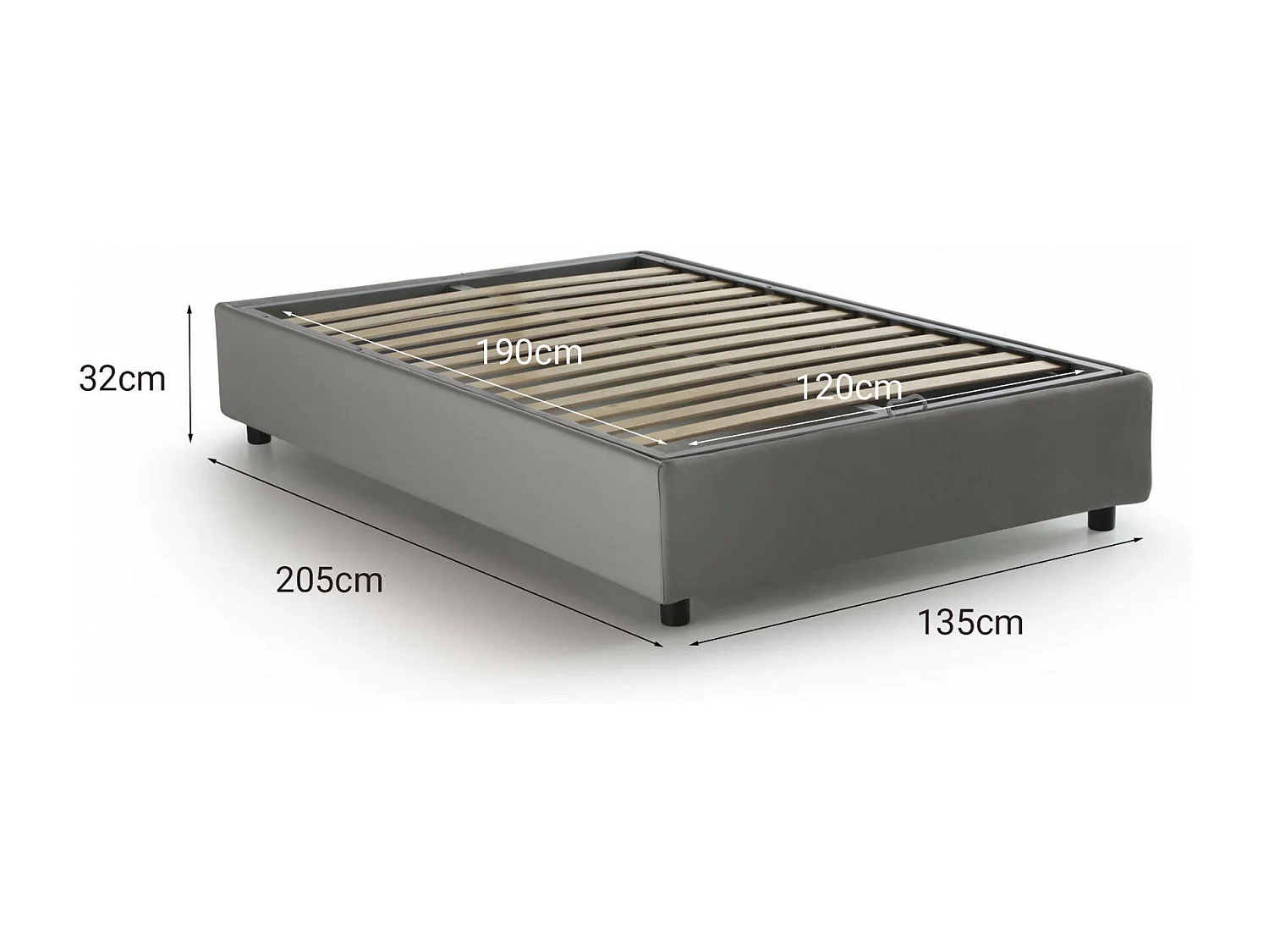 Lit double Dlammer, Lit coffre avec revêtement en tissu, 100% Made in Italy, Ouverture frontale, adapté pour matelas 120x190 cm, Gris