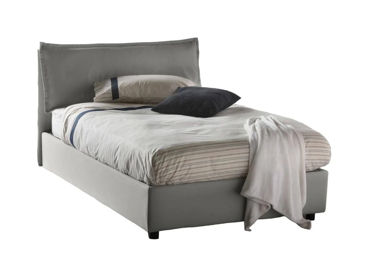 Quadratisches und halbes Bett Deusebi, Containerbett mit Stoffbespannung, 100% Made in Italy, Frontöffnung, passend für Matratze Cm 120x190, Grau