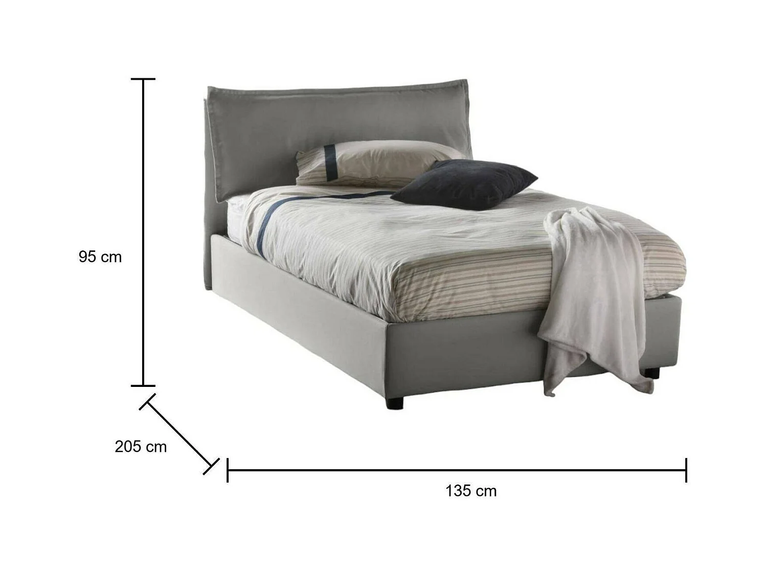 Quadratisches und halbes Bett Deusebi, Containerbett mit Stoffbespannung, 100% Made in Italy, Frontöffnung, passend für Matratze Cm 120x190, Grau