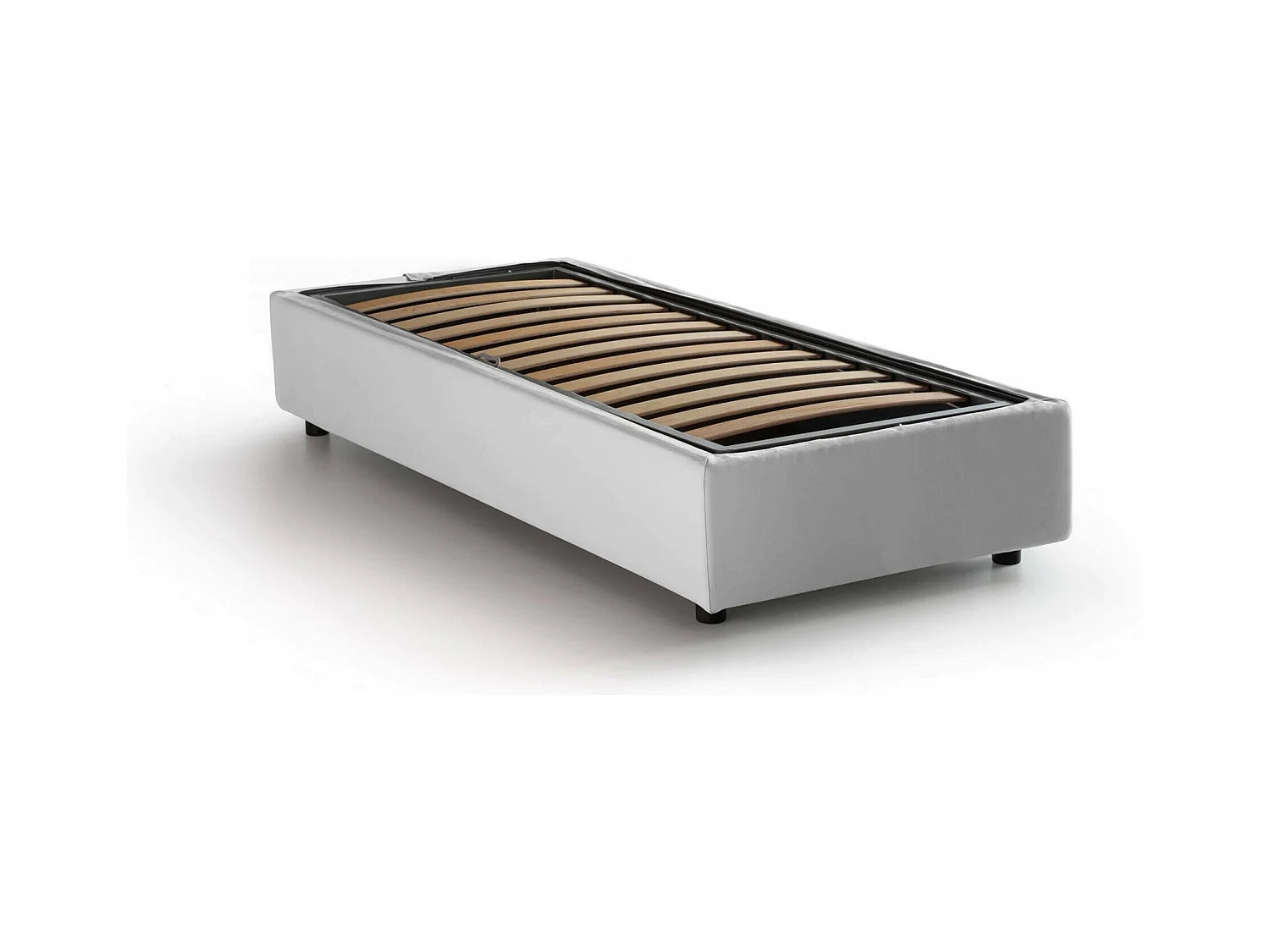 Cama de solteiro Dhol, Cama de armazenamento com forro de tecido, 100% Fabricado na Itália, Abertura lateral, adequada para colchão 80x190 cm, Branco