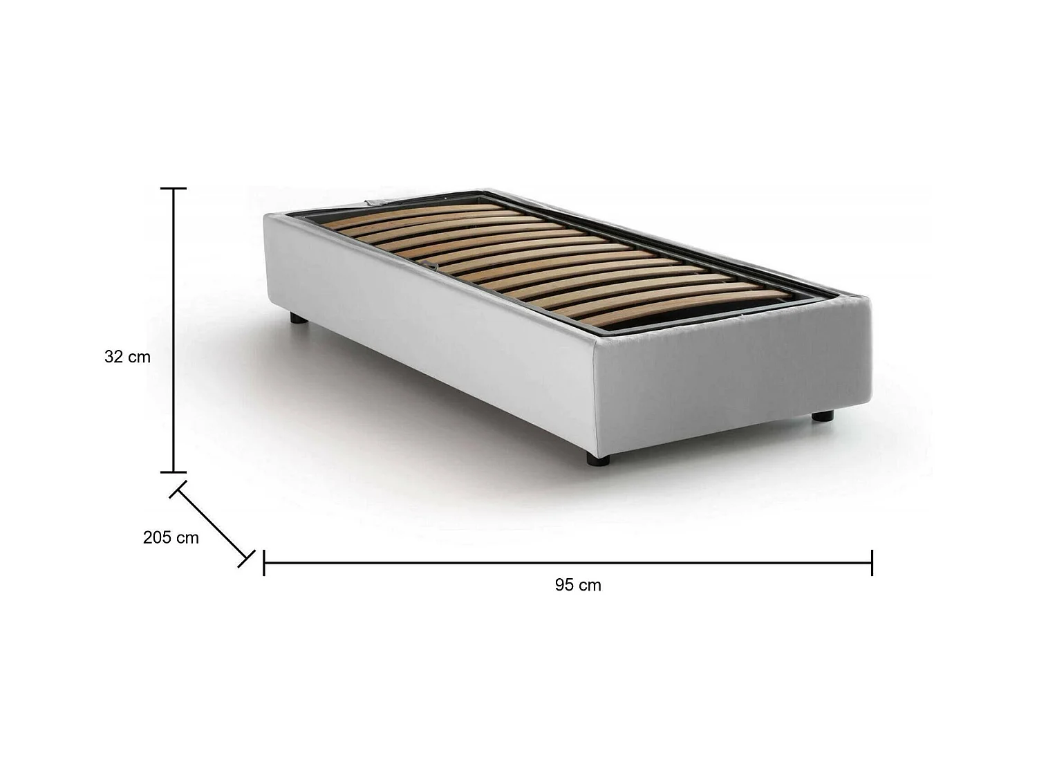 Cama de solteiro Dhol, Cama de armazenamento com forro de tecido, 100% Fabricado na Itália, Abertura lateral, adequada para colchão 80x190 cm, Branco