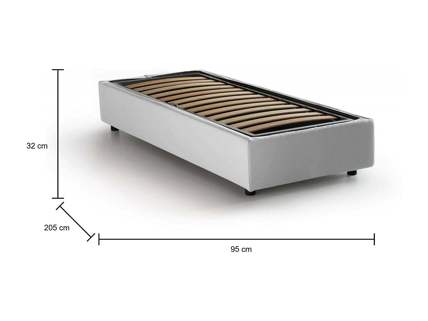Lit simple Dhol, Lit coffre avec revêtement en tissu, 100% Made in Italy, Ouverture latérale, adapté pour matelas 80x190 cm, Blanc
