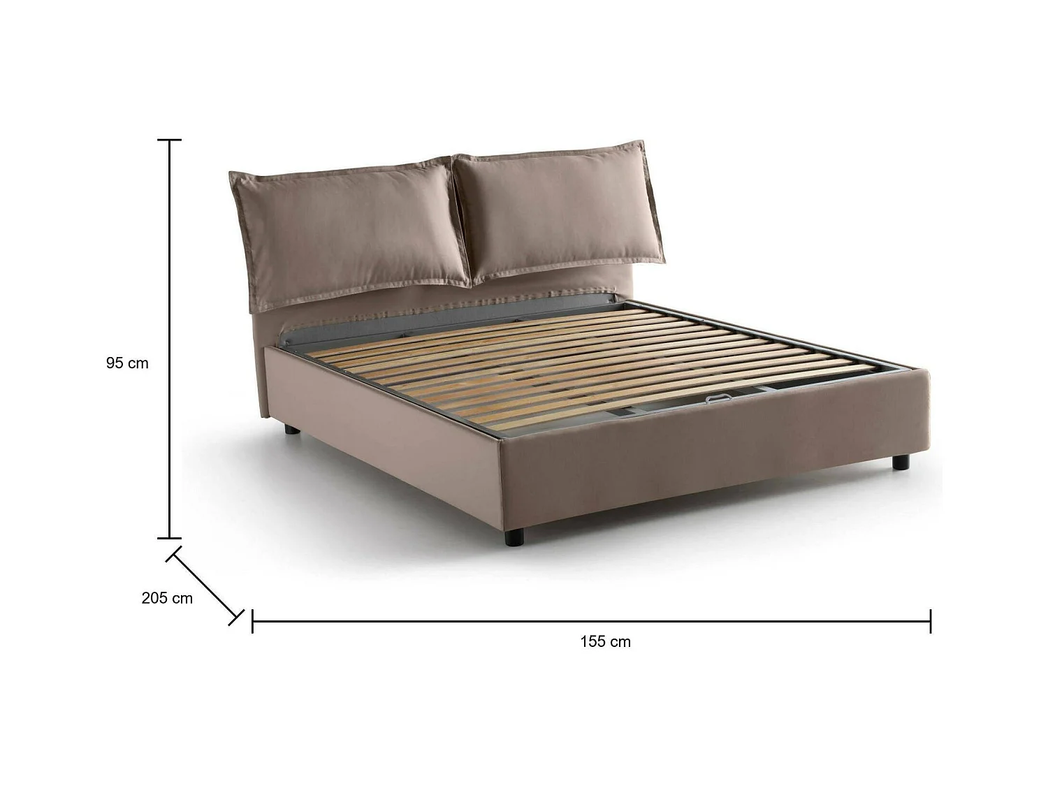 Lit double Daam, Lit coffre avec revêtement en tissu, 100% Made in Italy, Ouverture frontale, adapté pour matelas 140x190 cm, gris tourterelle